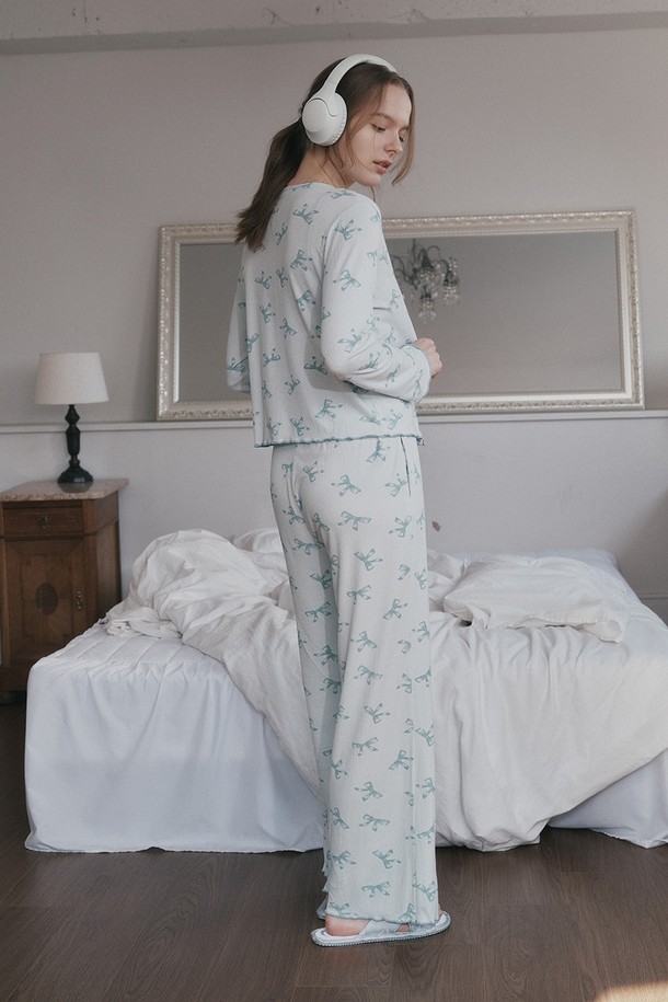 Melanie Joy - 홈웨어 - MJ_V-neck bow two piece pajamas_MINT