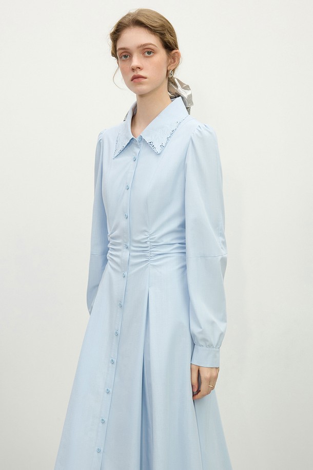 WE'DEE - 긴소매 원피스 - WD_Pleated waist shirt dress