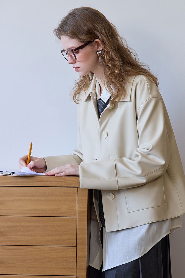 WE'DEE - 자켓 - WD_Short leather jacket_LIGHT BEIGE