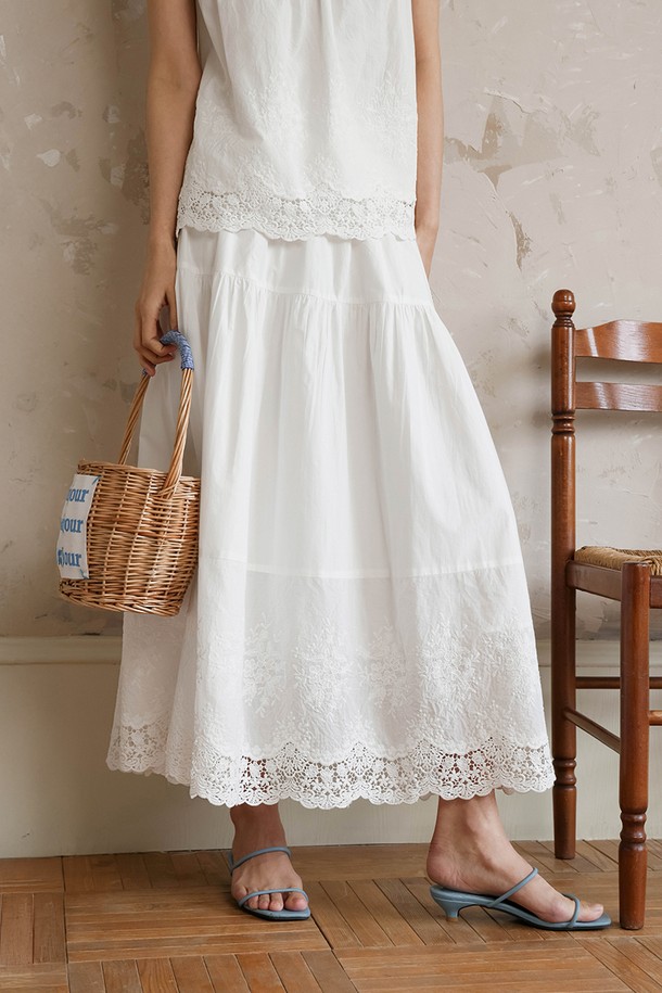 LANGSON - 롱스커트 - LS_Pure cotton A-line skirt