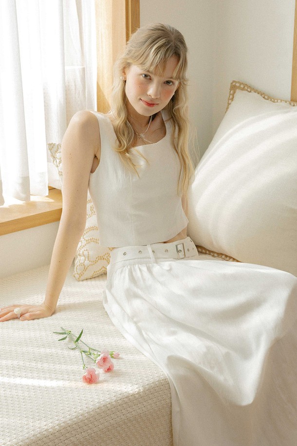 DUNDROP - 셋업 - DD_Loose sleeveless and skirt set_WHITE