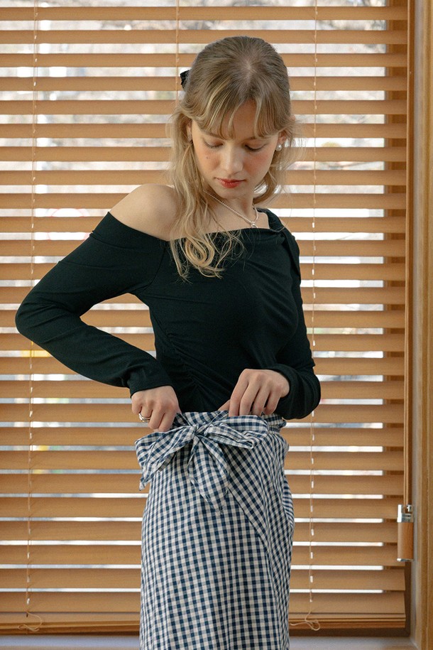 DUNDROP - 롱스커트 - DD_Blue check skirt_BLUE