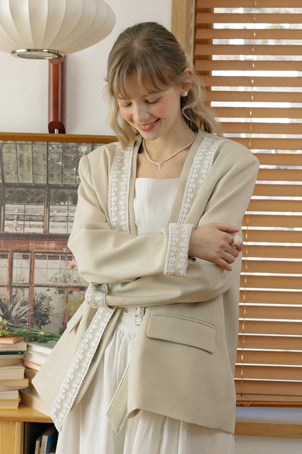 DUNDROP - 자켓 - DD_Lace lovely jacket_BEIGE