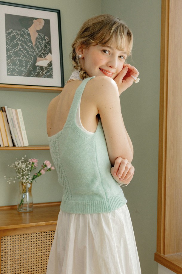 DUNDROP - 베스트 - DD_Pattern knit sleeveless top_MINT