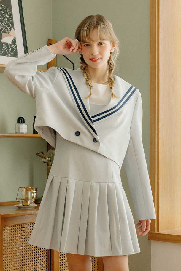 DUNDROP - 셋업 - DD_V-neck jacket and dress set_BLUE