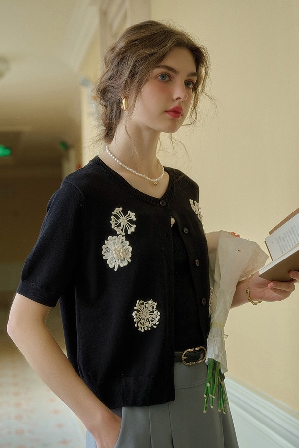 Simple Retro - 가디건 - SR_Souvenir flower knitted cardigan