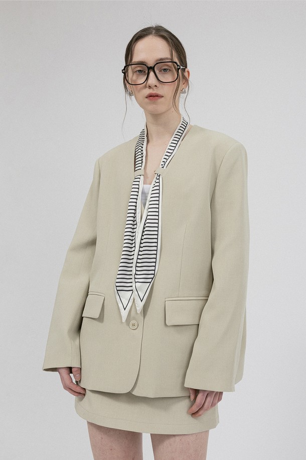 WE'DEE - 셋업 - WD_Striped scarf jacket and skirt set_LIGHT BEIGE