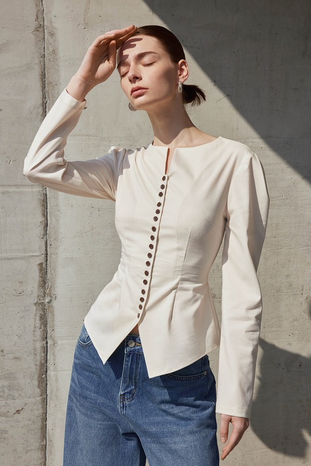 YYIAM - 블라우스 - YY_Reduction waist long sleeve shirt