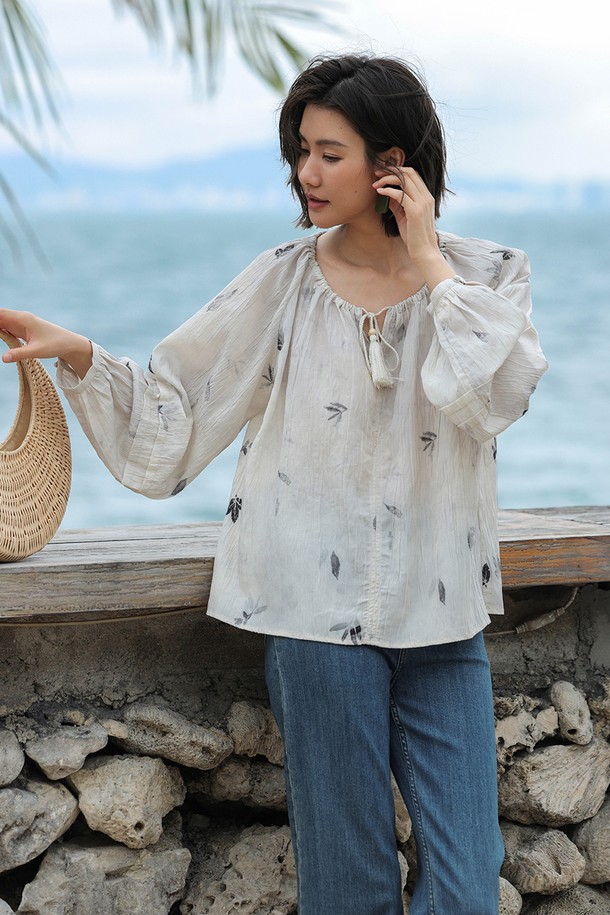 LANGSON - 블라우스 - Balloon sleeve chiffon top