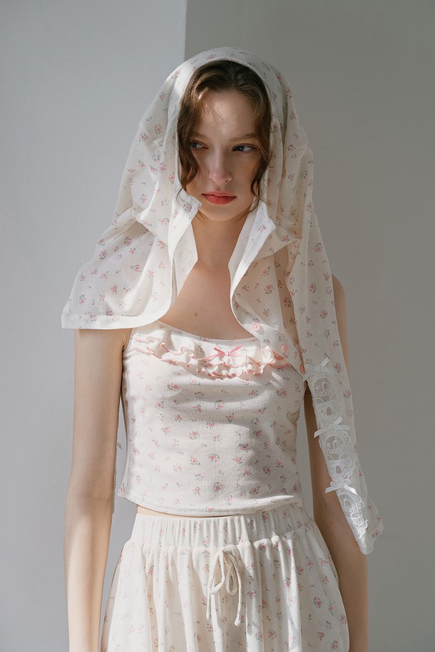 Cest Moidew - 민소매티셔츠 - Sweet floral frill camisole