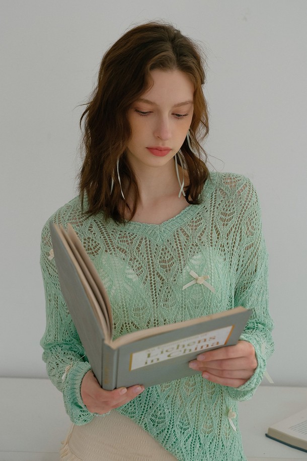 Cest Moidew - 스웨터 - Bow see through knit top