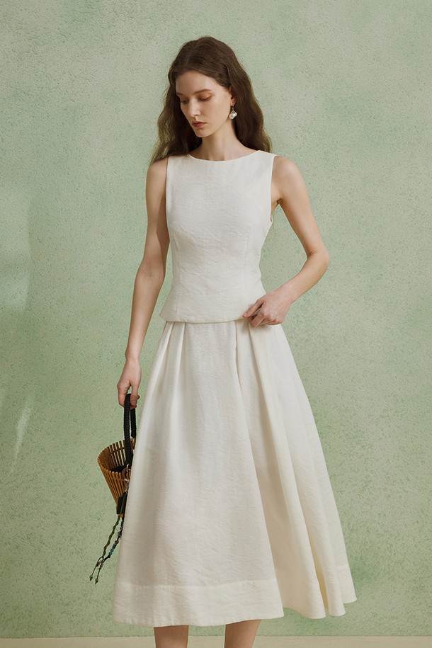 YYIAM - 롱스커트 - Pleated white tencel skirt