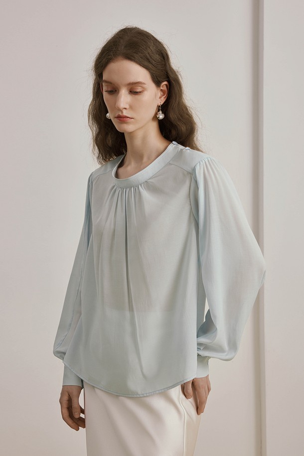 YYIAM - 블라우스 - Sleeve commuter blue blouse