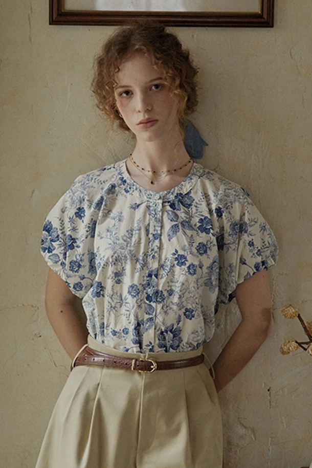Proud Mary - 블라우스 - Rose printing collarless shirt