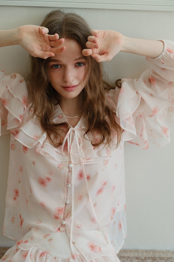 Cest Moidew - 블라우스 - Flower frill chiffon shirt