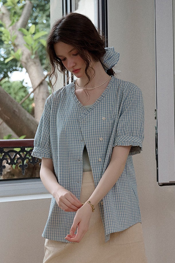 Simple Retro - 셔츠 - Diagonal placket check shirt