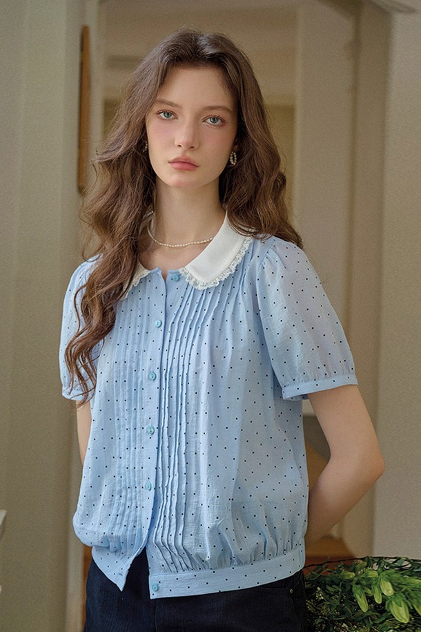 Simple Retro - 셔츠 - Collar polka dot shirt