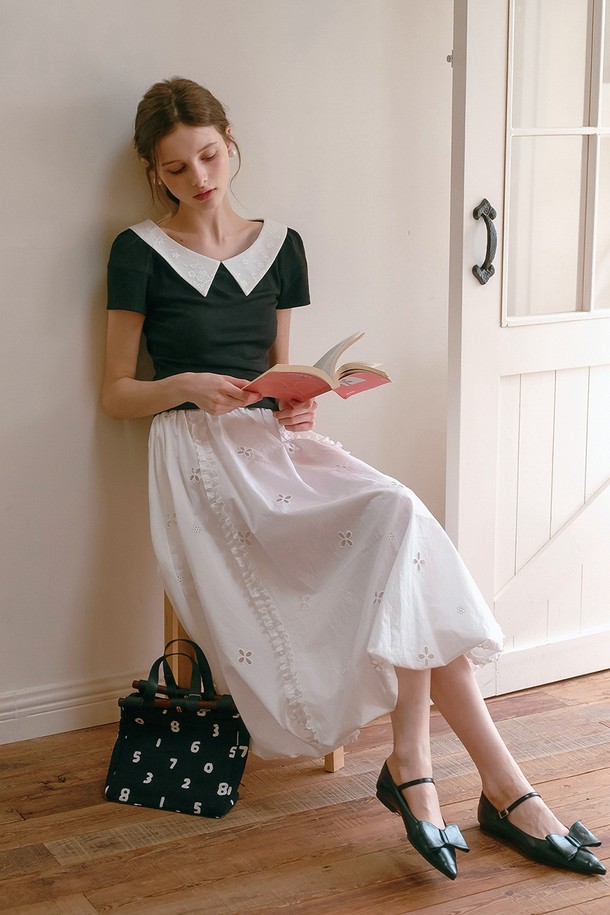 Cest Moidew - 롱스커트 - Ruffle embroidery balloon skirt
