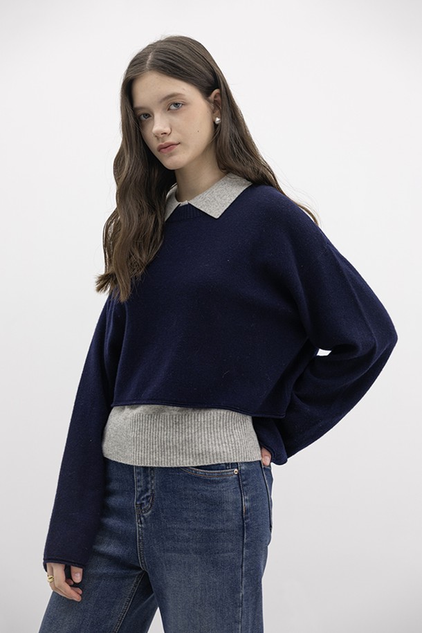 네이비와 그레이 색상으로 구성된 여성용 'Collar knit and top set' (카라 니트 앤 탑 세트)입니다. 가을, 겨울 시즌에 어울리는 두꺼운 두께감의 니트 소재로 제작되어 부드러운 촉감을 선사합니다. 캐주얼, 베이직, 미니멀, 클래식 스타일을 연출하기 좋으며, 긴 소매와 카라 디자인이 특징입니다. 레귤러핏으로 편안하게 착용 가능하며, 무지 패턴으로 다양한 코디에 활용하기 좋습니다. 세트 아이템으로 뛰어난 실용성을 자랑합니다.
