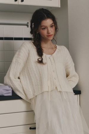 DD_V-neck ribbon knit cardigan_IVORY