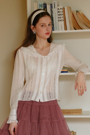 Cest_Lace collar see through shirt