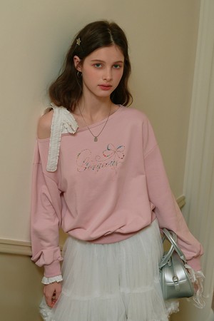 Cest_Off-shoulder ribbon sweatshirt