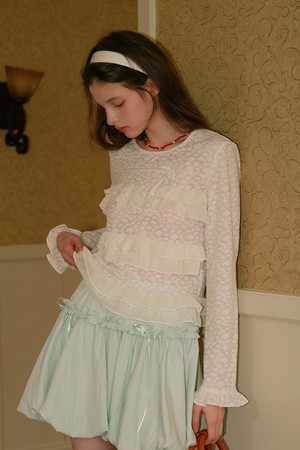 Cest_Jacquard ruffle long sleeve top