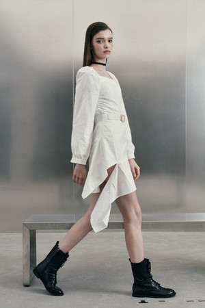 IT_Irregular hem dress_WHITE