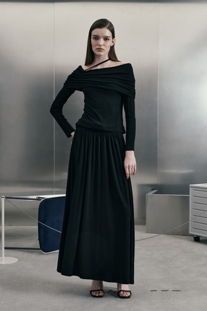 IT_Folds long sleeves and skirt set_BLACK