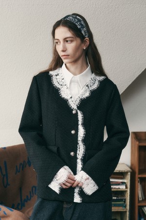 PM_V-neck lace jacket_BLACK