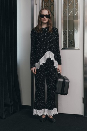 MJ_Flower lace two piece pajamas_BLACK