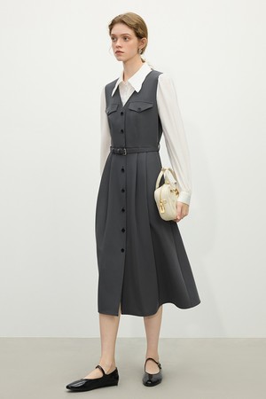 WD_Fake two-piece button shirt dress