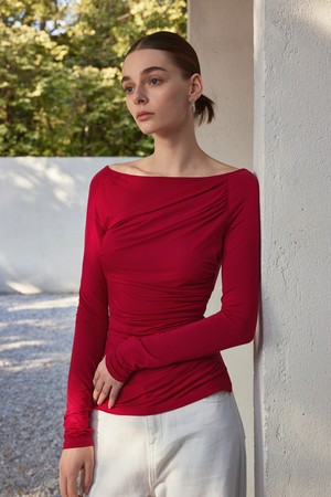 YY_Pleated temperament slim top_RED