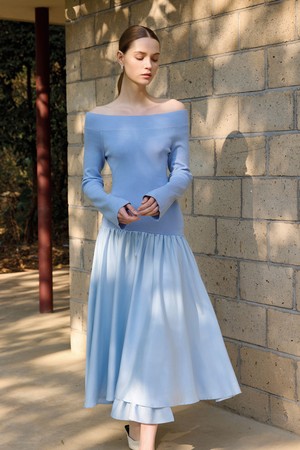 YY_Blue one-shoulder dress