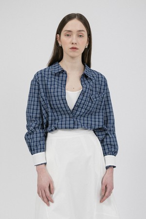 WD_White sleeves check blouse_BLUE