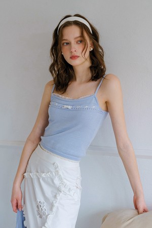 Cest_Lace line ribbon knit camisole