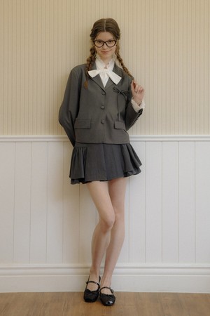 Irregular hem short skirt_DARK GRAY