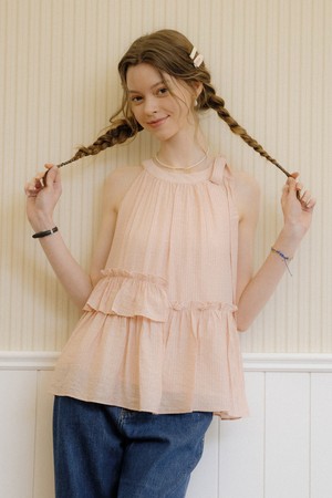 Layered round neck sleeveless top_PINK