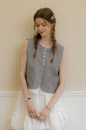 Sleeveless lace hem top_GRAY