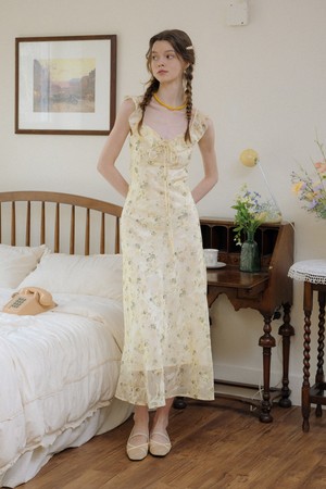 Ruffle collar sling dress_YELLOW