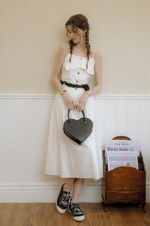 Sling button dress_WHITE