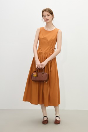 Strap pleated sleeveless dress_2color