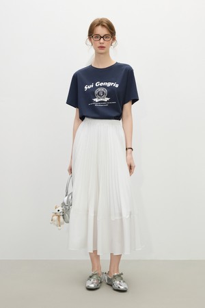 White pleated banding skirt