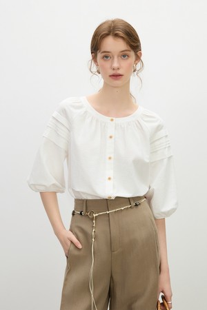 Linen lantern sleeve shirt_2color