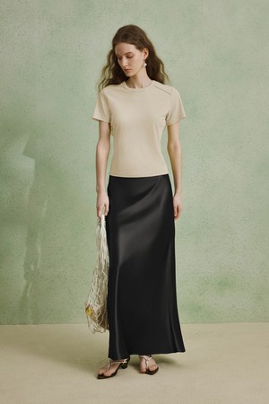 Satin pan drape skirt_3color