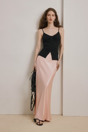 Satin pan drape skirt_3color