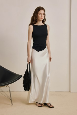 Satin pan drape skirt_3color