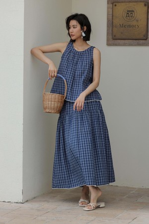 Blue plaid check skirt