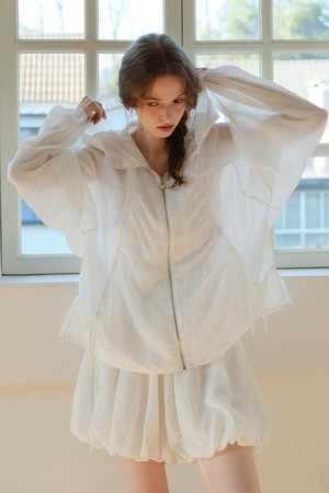 White ruffle hooded jacket