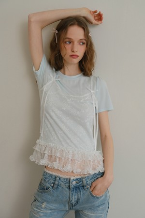 Lace patchwork short sleeve top